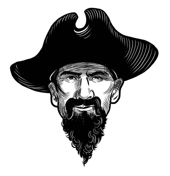 Pirátská Hlava Ručně Kreslené Retro Černobílé Ilustrace — Stock fotografie