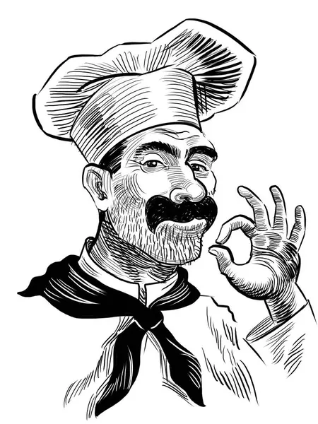 Σεφ Χαρακτήρας Χειροποίητο Ρετρό Στυλ Μαύρο Και Άσπρο Εικονογράφηση Εικόνα Αρχείου