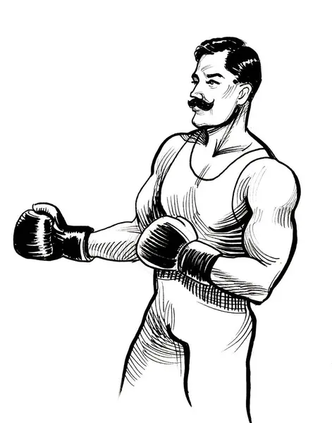 Retro Boxer Tinta Gambar Tangan Hitam Dan Putih Gambar Stok Lukisan  