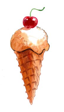 Dondurma külahı. El çizimi suluboya çizimi