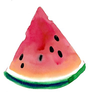 Bir dilim karpuz. El çizimi suluboya çizimi