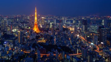 Gece, Japonya (üstten görünüm Tokyo şehir)