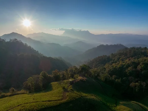 Matahari Terbit Atas Pegunungan Sudut Pandang Hadubi Chiang Mai Thailand — Stok Foto