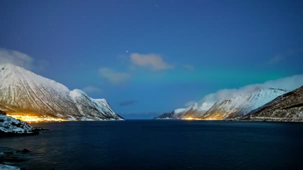 Timelapse Aurora Borealis Beach Winter Lofoten Norway — Vídeo de stock