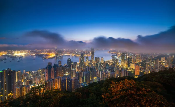 Вид Повітря Центральний Район Гонконгу Гавань Вікторії Сутінках Китай — стокове фото