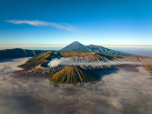 Vue Aérienne Volcan Actif Mont Bromo Lever Soleil Java Est — Photo