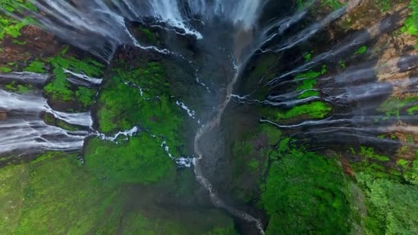 インドネシア 東ジャワ タンパクシーダウ滝への空中トップビューフライ — ストック動画