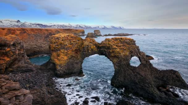 Természetes Szikla Kapu Snafellsnes Félsziget Izland — Stock videók