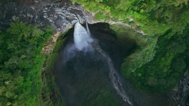 Blick Von Oben Nach Unten Zum Coban Sriti Wasserfall Java — Stockvideo