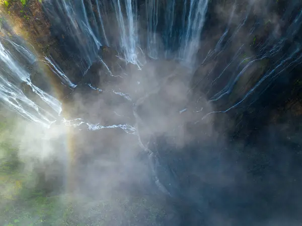 stock image Aerial top view from above of Tumpak Sewu waterfall in Malang, East Java, Indonesia