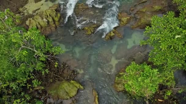 在泰国Krabi 空中俯瞰无人驾驶飞机下降和倾斜 以显示有清澈水流的红树林 — 图库视频影像