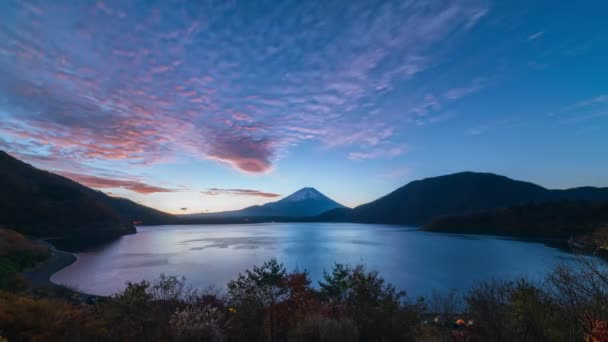 Тімелапсе Ніч Сходу Сонця Над Горою Фудзі Озеро Мотосу Японія — стокове відео