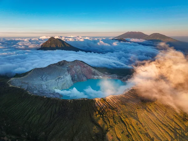 Vista Aérea Cratera Vulcão Monte Kawah Ijen Nascer Sol Java Imagem De Stock