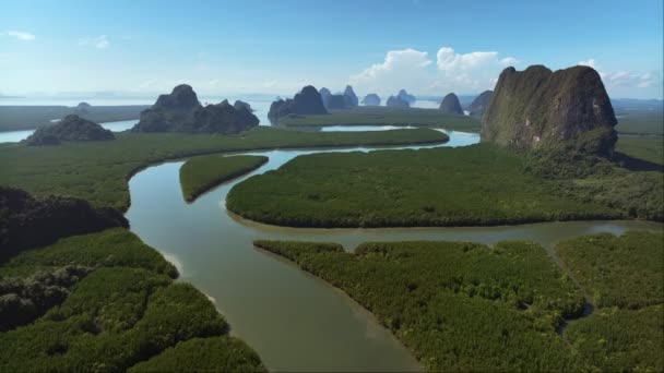 Letecký Pohled Shora Mangrovový Les Dron Letící Nad Řekou Phang — Stock video