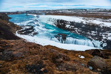 Gullfoss şelale kış (kuşbakışı), İzlanda