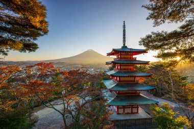 Mt. Fuji with Chureito Pagoda during sunset in autumn, Fujiyoshida, Japan clipart