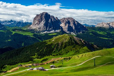 Langkofel Dağı 'nın dağ manzarası, Dolomites Alpleri, Güney Tyrol, İtalya