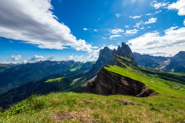 Seceda dağın içinde Dolomites, South Tyrol, İtalya