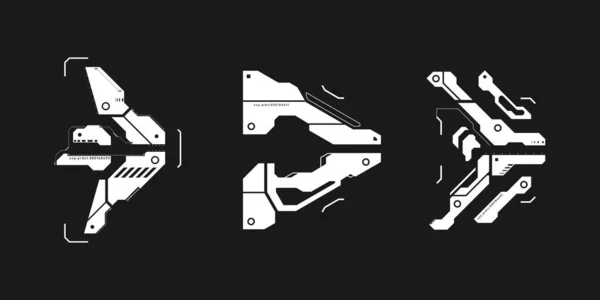サイバーパンクの矢のセット 未来的なインターフェイスのサイバー要素のキット サイバーパンクのポインタ ゲームUi ポスターのデザインのための技術スタイルの矢印のセット テクノロジーの美学 ベクターイラスト — ストックベクタ