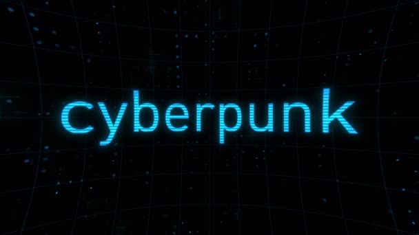 Teks Cyberpunk Dengan Efek Glitch Pada Latar Belakang Teknologi Dunia — Stok Video