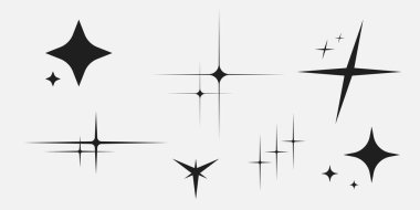 Y2K tarzı yıldız dizayn seti. Posterler, el ilanları, afişler, kıyafetler, sosyal medya ve grafik tasarımı için Y2K retro unsurları. 2000 'lerin vektör yıldız şekilleri. Y2K Estetiği.