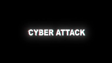 CYBER saldırı hatası bildirimi. Siber suçlar animasyon hackleme kavramı. CYBER saldırı metni hata efektli. Güvenlik ihlali, alarm ekranı, hack saldırısı.