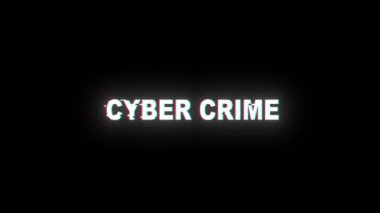 CYBER CRIME hata bildirimi. Siber suçlar animasyon hackleme kavramı. Arıza efektli CYBER CRIME metin. Güvenlik ihlali, alarm ekranı, hack saldırısı.