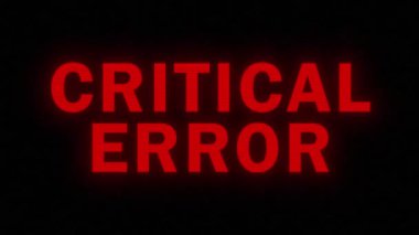 Kırmızı metin ve arıza efektli CRITAL ERROR animasyonu. Teknolojik sorunlar ve dijital uyarılar için mükemmel. Modern ve göz alıcı..