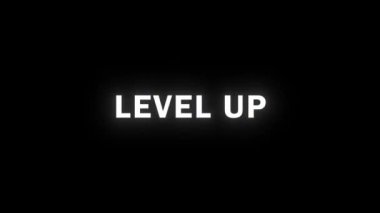 RGB 'de arıza efektli LEVEL UP animasyonu. Video oyunları, dijital medya ve oyun tasarımı için mükemmel. Kusursuz döngülü tasarım.