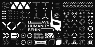 Cyberpunk Vektör Elementleri, Dystopian HUD Arayüzü, Sokak Giyimi.