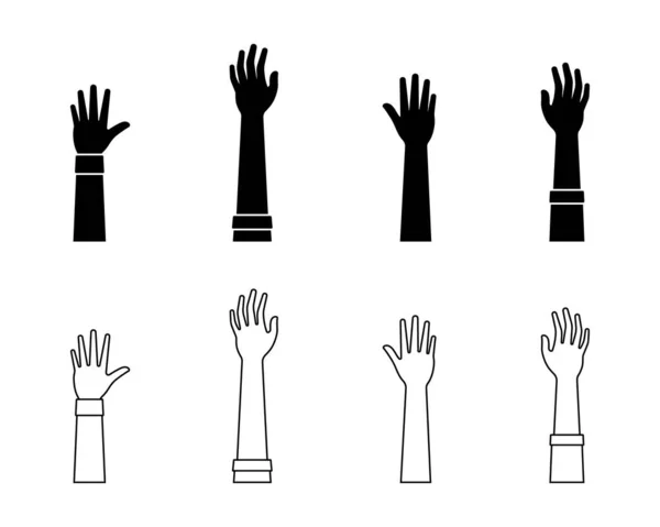 Hand Nach Oben Gesten Vektor Illustration Icon Set Erhobener Arm — Stockvektor