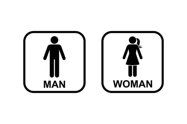 公衆トイレの男の女性の性別アイコンベクトルセット トイレサインシンボル男性女性洗面所のバスルームスティック図シルエットフレームピクトグラム — ストックベクタ