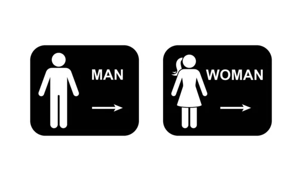 公衆トイレ男女性方向矢印アクセスアイコンセットベクトルイラスト トイレサインシンボル洗面所のバスルームスティック図ピクトグラム — ストックベクタ