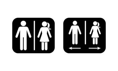 Umumi tuvaletteki kadın ok yön ikonu. Tuvalet erişim işareti sembolü kadın cinsiyet çubuğu siluet vektörü seti