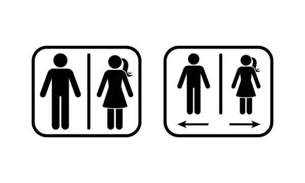 公衆トイレ男の女性の矢印方向アイコンフレームピクトグラム トイレアクセス記号男性女性の性別スティック図シルエットベクトル ストックイラスト