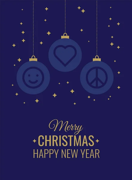Design Cartão Natal Pendurar Bolas Natal Feliz Natal Feliz Ano — Vetor de Stock
