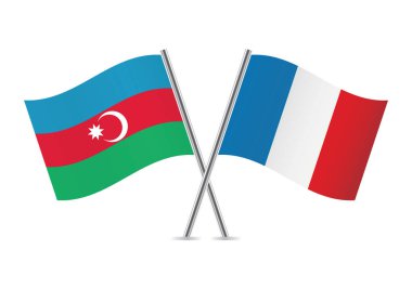 Azerbaycan ve Fransa bayrakları aştı. Azerbaycan ve Fransız bayrakları, beyaz arka planda izole edilmiş. Vektör simgesi ayarlandı. Vektör illüstrasyonu. 