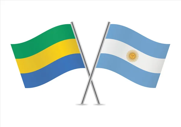 Gabón Argentina Cruzaron Banderas Banderas Gabonesas Argentinas Sobre Fondo Blanco — Vector de stock