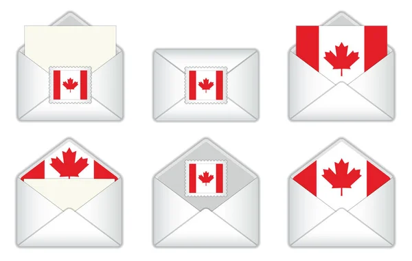 stock vector Canada flag in the envelope. Canadian stamp flag. Opened, closed Canadian letter, isolated on white background.