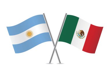 Argentina and Mexico crossed flags. Argentinian and Mexican flags on white background. Vector icon set. Vector illustration.