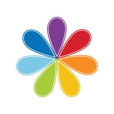 Round seven-colored flower. Infographic element. Vector illustration. 