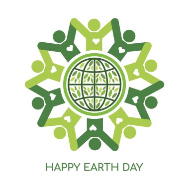 Happy Earth Day - April 22. People with hearts around the globe. Banner, poster, card. Vector illustration design.