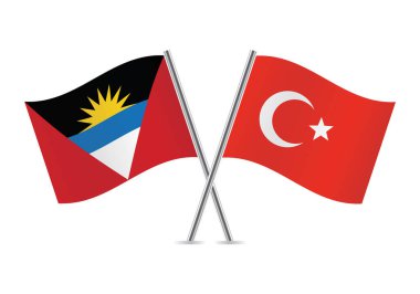 Antigua and Barbuda and Turkey flags. Antigua and Barbuda and Turkish flags on white background. Vector illustration. 