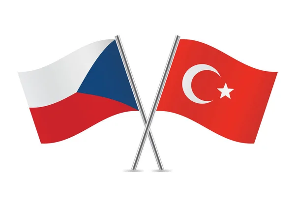 Czech Turkey Crossed Flags Czech Republic Turkish Flags White Background — Vector de stock
