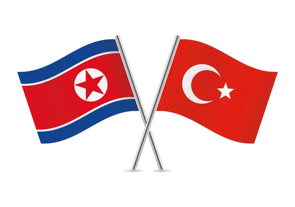 Corea Del Norte Turquía Cruzaron Banderas Banderas Corea Del Norte — Archivo Imágenes Vectoriales