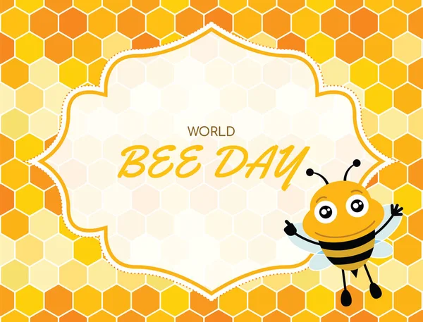 stock vector World Bee Day card. Vector illustration with cute cartoon bee character.