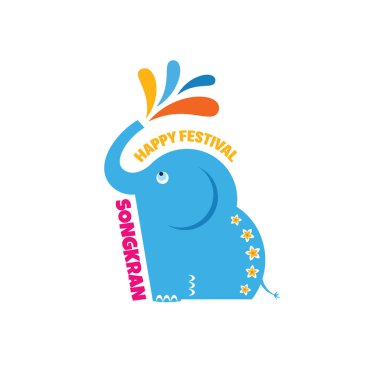 Cartoon elephant splashing water. Happy Songkran festival day vector illustration. Songkran - water festival in Thailand. Thai new year national holiday. 