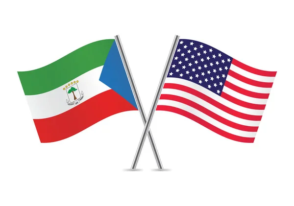Equatorial Guinea America Crossed Flags Equatorial Guinean American Flags White — Stockvektor