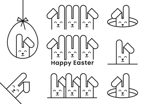 Éléments Vacances Pâques Dans Style Linéaire Joyeux Lettrage Pâques Oeuf — Image vectorielle