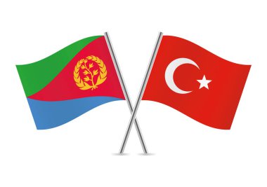 Eritre ve Türkiye bayrakları aştı. Beyaz arka planda Eritre ve Türk bayrakları. Vektör simgesi ayarlandı. Vektör illüstrasyonu.